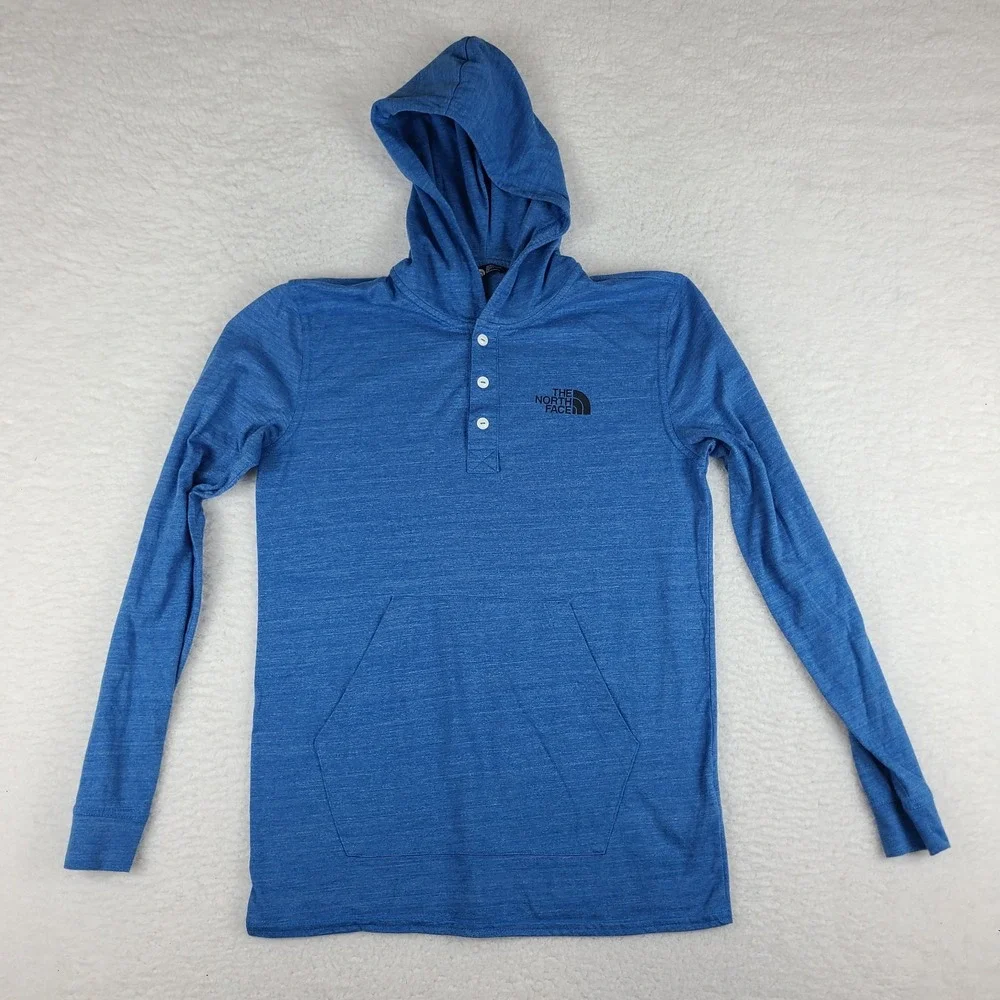 The North Face Hoodie Mens Small Blue Cotton Rayon Polyester Button Activewear